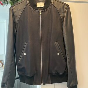 Sandro leather sleeve bomber jacket